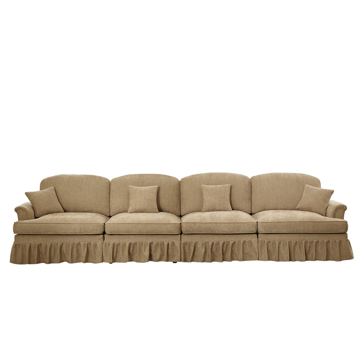 Light Coffee Chenille 4 Seat Sofa - Removable Ruffles for Living Room