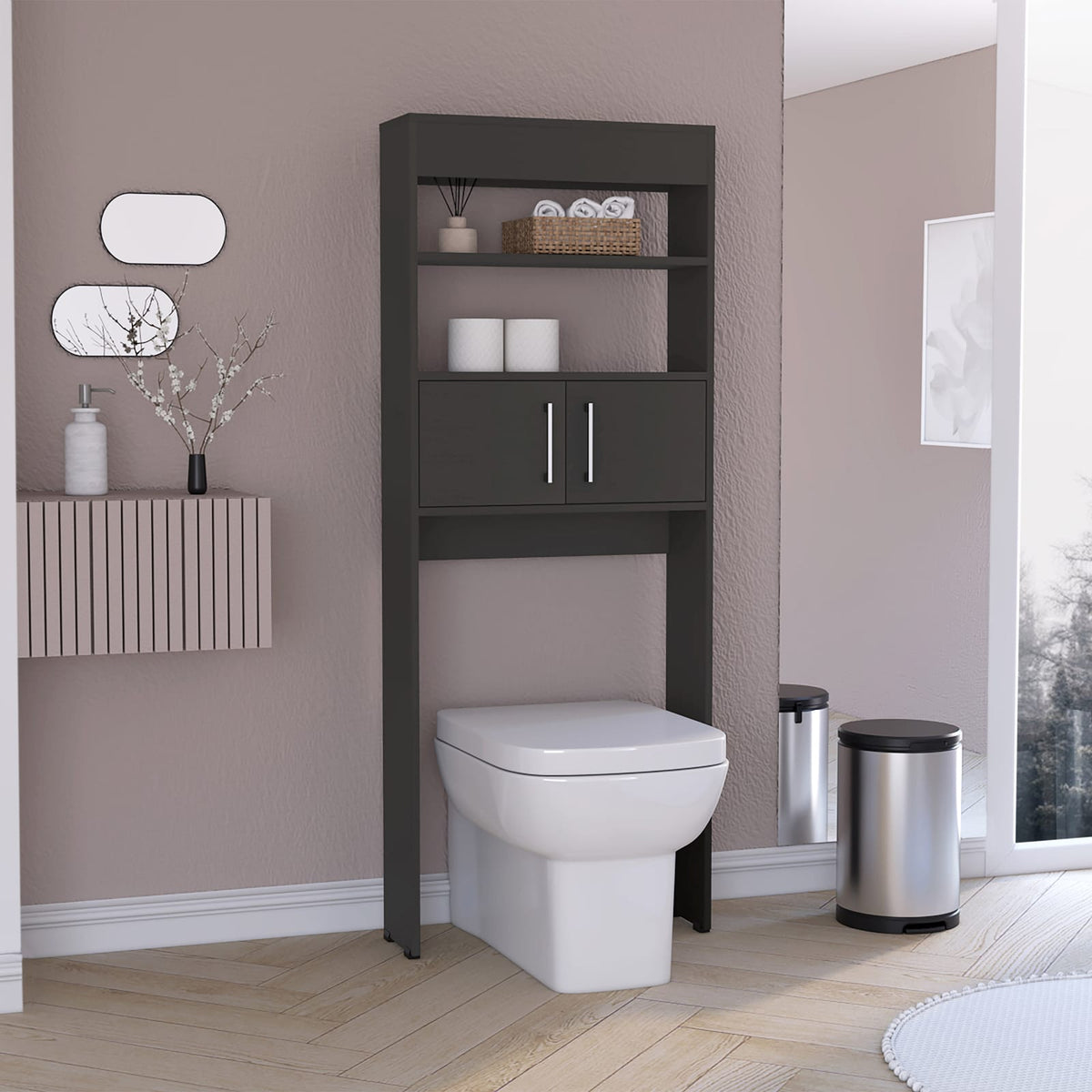 Black Over The Toilet Storage Cabinet - 24.5" W