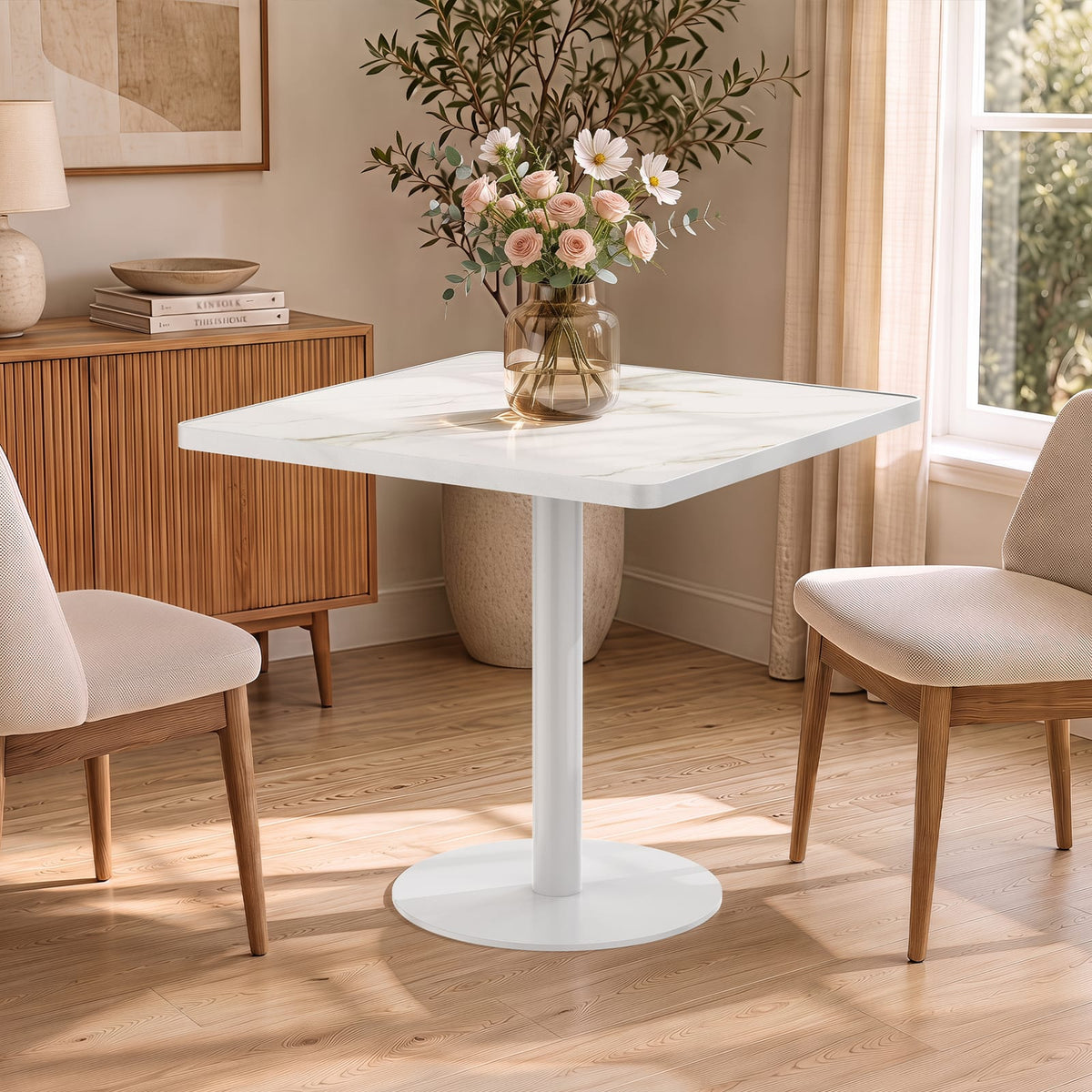 Compact White Dining Table - 31.5 Inch Bistro Table for Dining Room