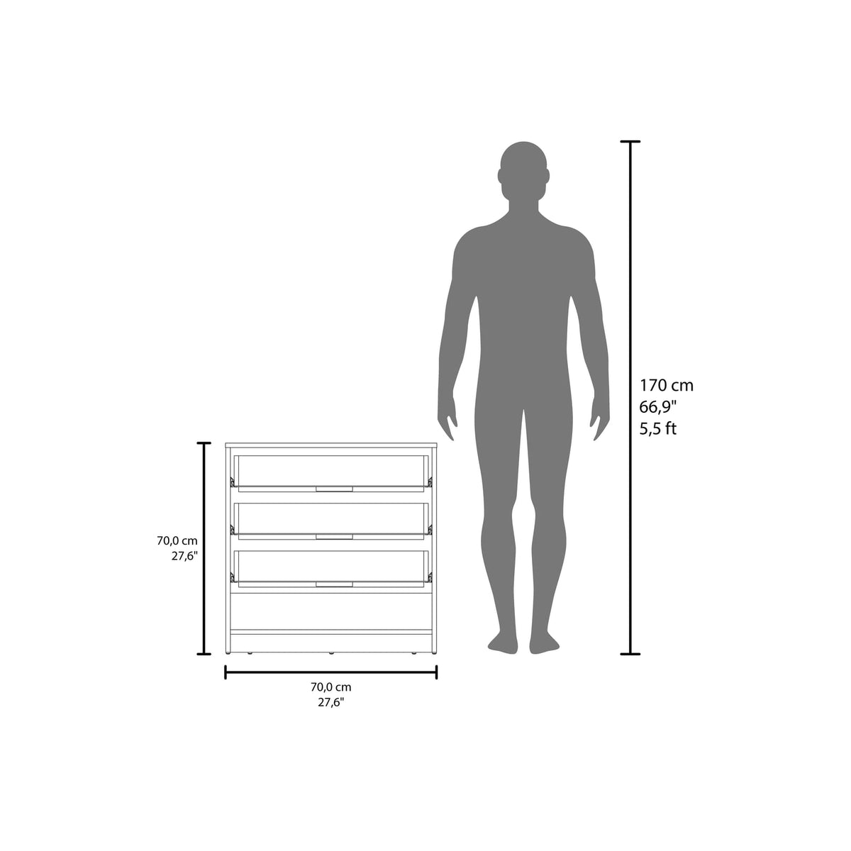 Gray Dresser - 3 Drawers, 1 Shelf - Engineered Wood for Bedroom
