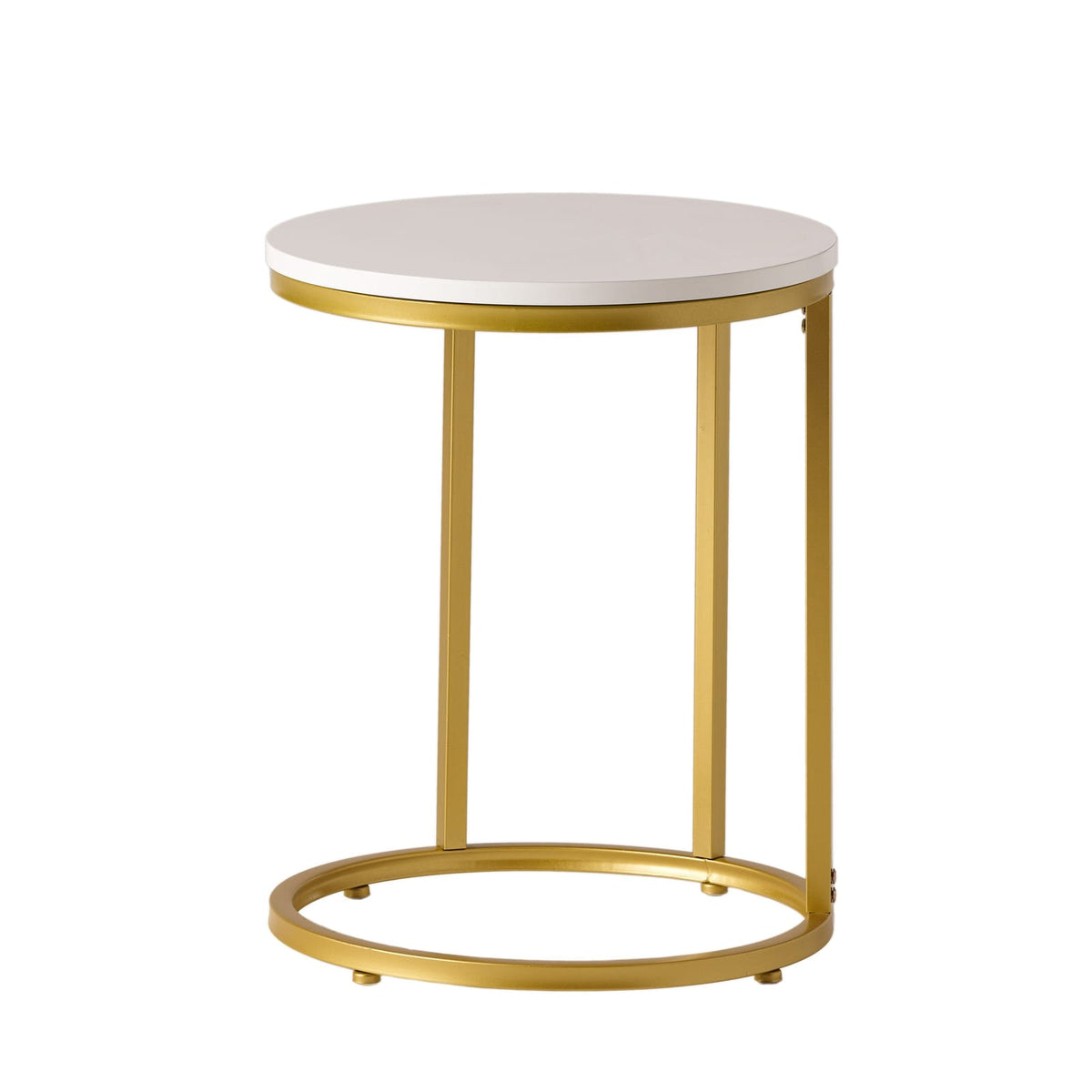 Gold White C-Shaped End Table with Iron Frame for Living Room