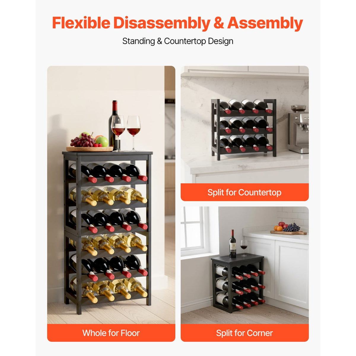 24 Bottle Bamboo Wine Rack - Freestanding Wine Storage