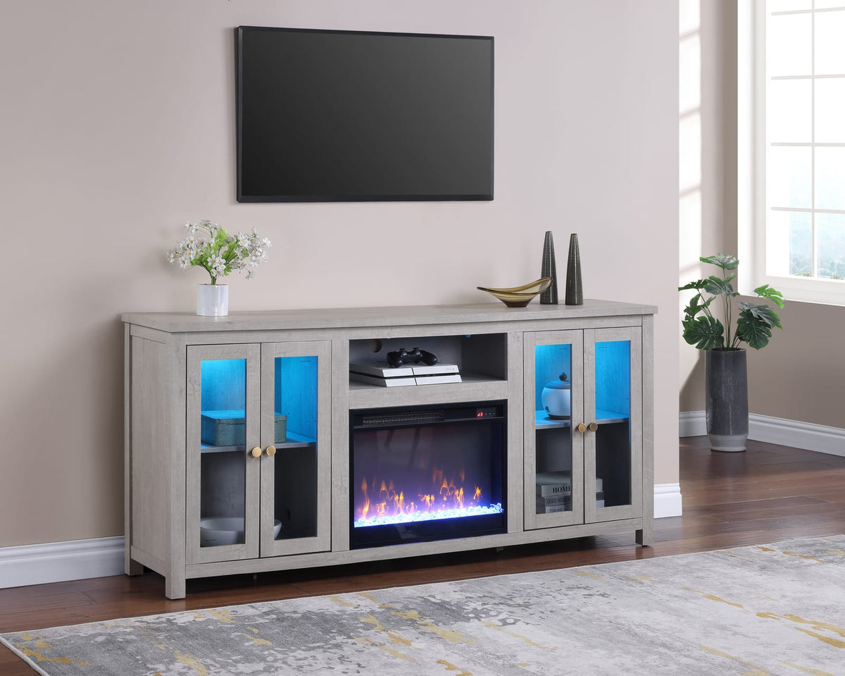 Ellington 70" TV Stand - Light Gray Fireplace Console