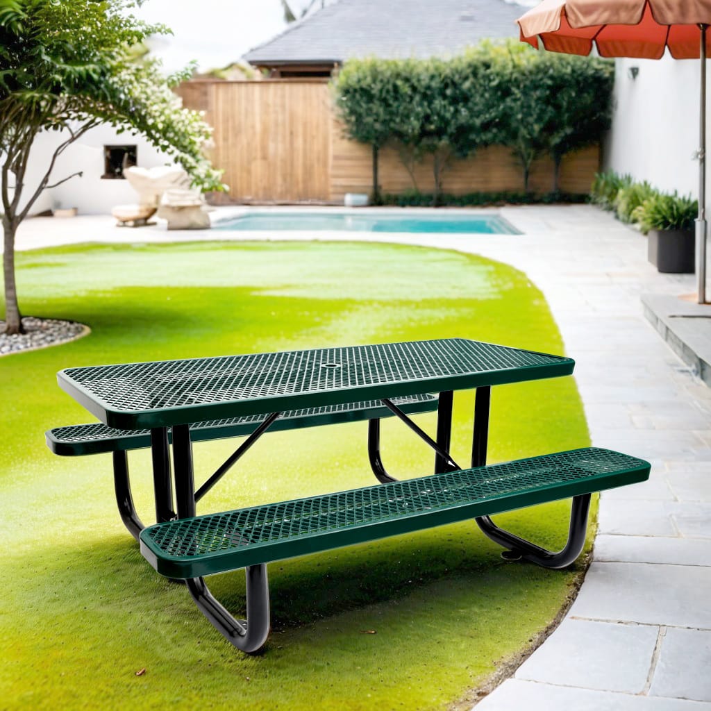6 ft. Rectangular Outdoor Steel Picnic Table - Green