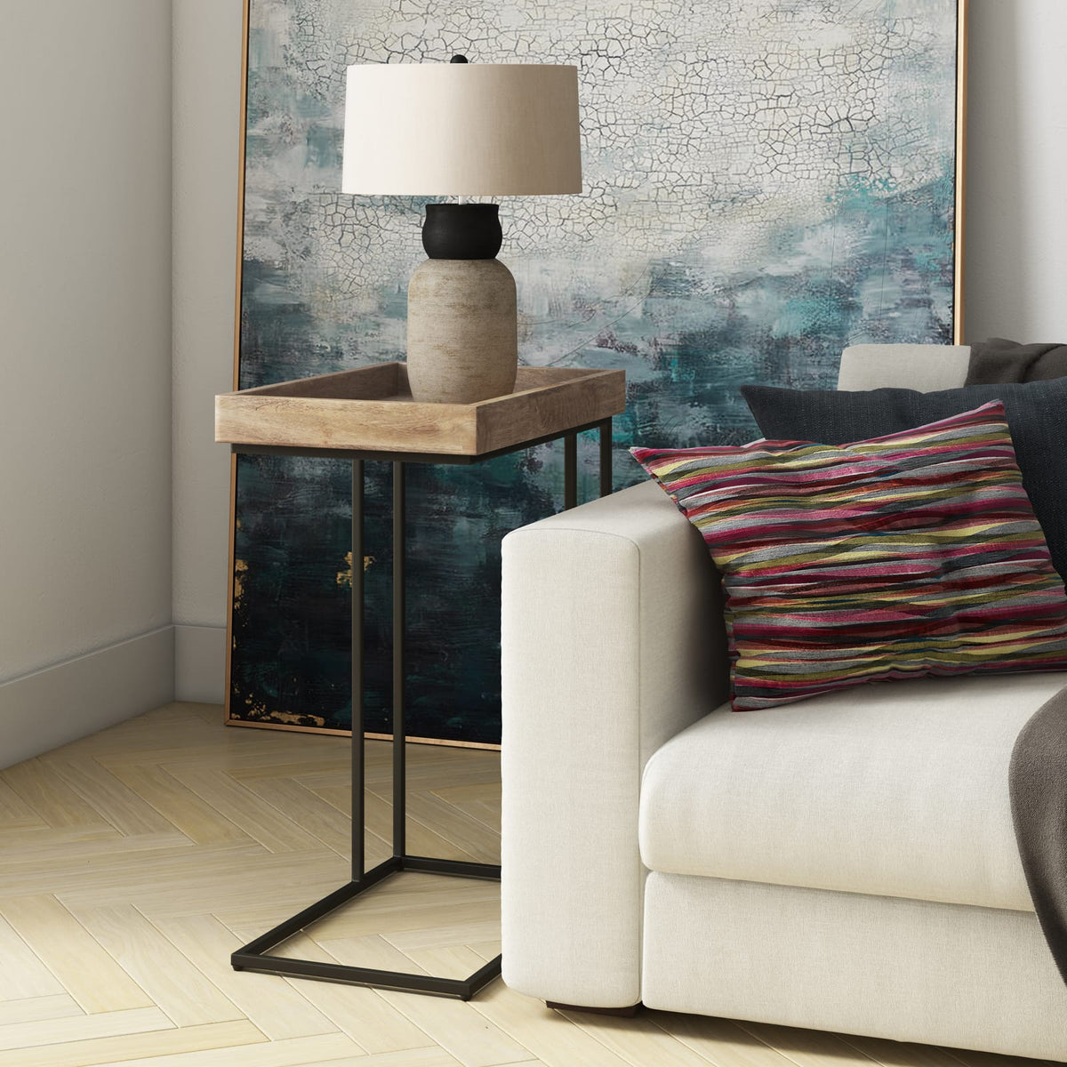 Light Brown Wood C Side Table - 18.1"D x 11.8"W