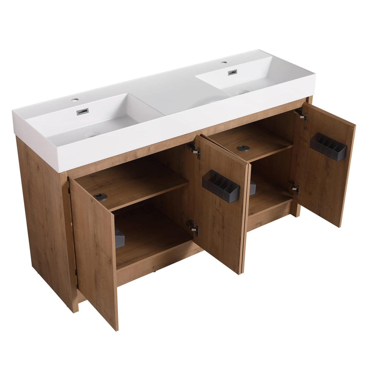60 Inch Gloss White Resin Bathroom Vanity - Storage Sink