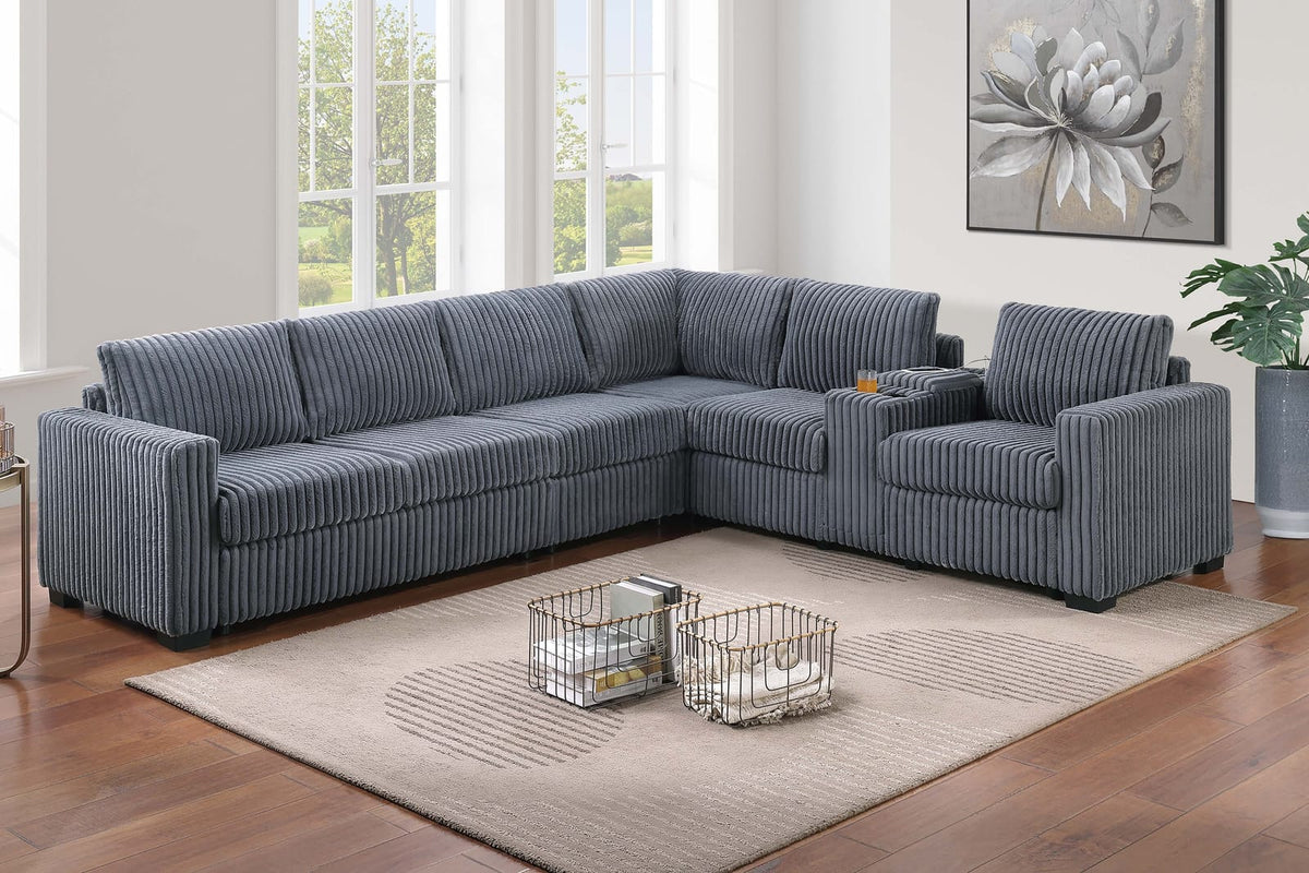 Dark Gray 5 Seat Sectional Sofa - Modern Primary Living Space