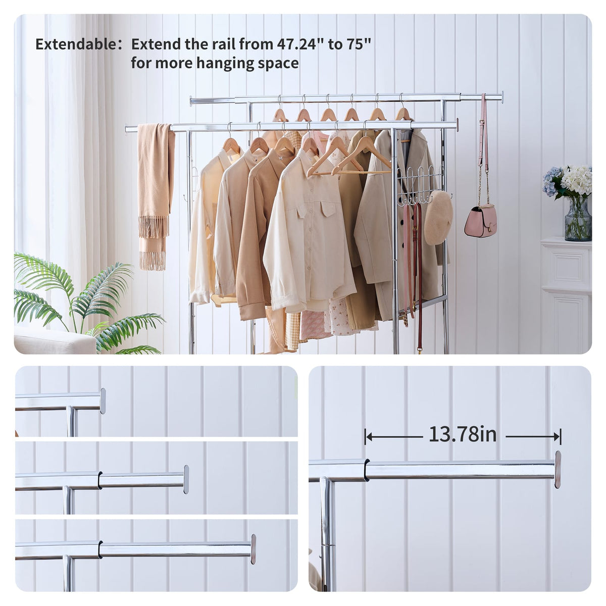 Silver Iron Clothes Rack Heavy Duty 800lbs Capacity