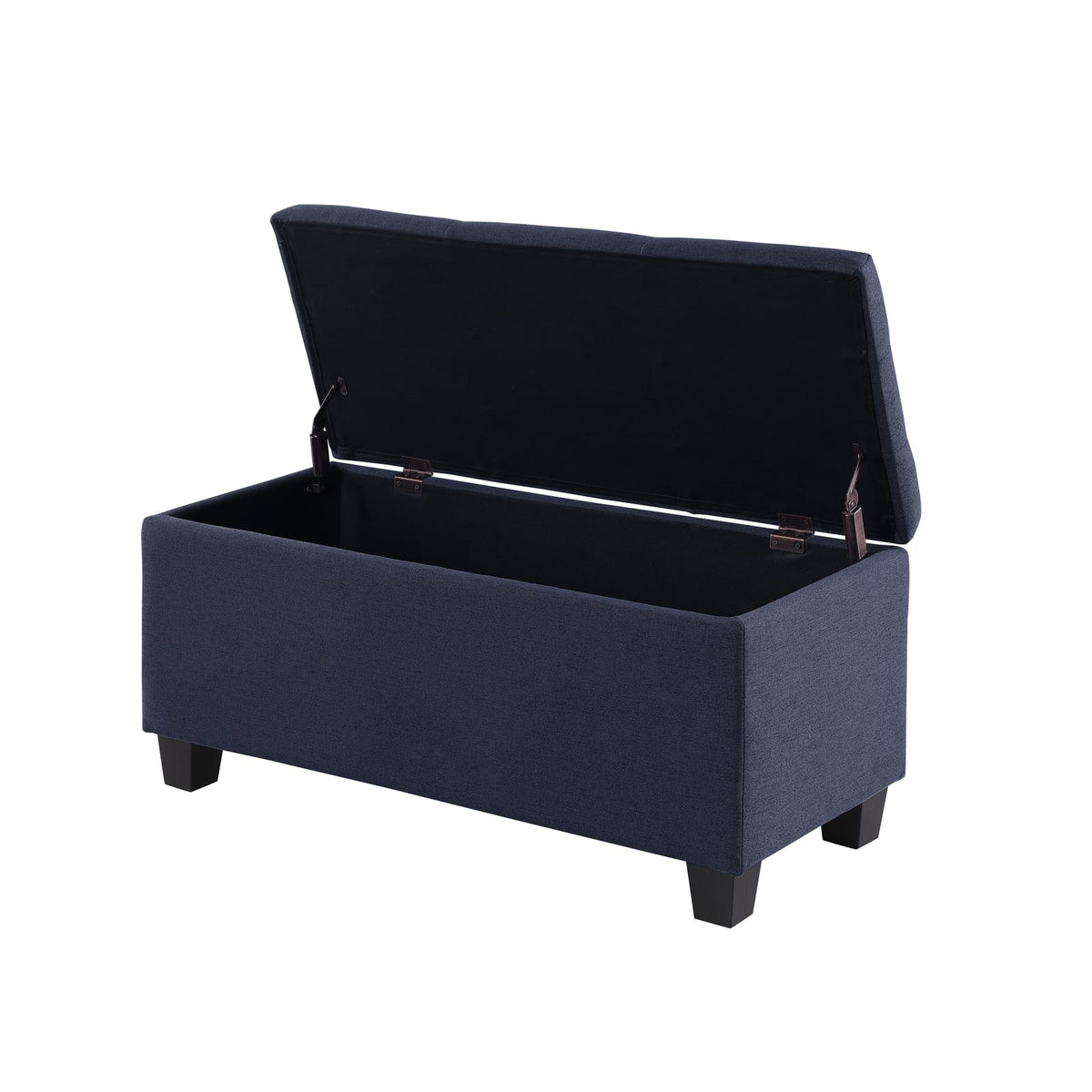 Dark Blue Fabric Storage Bench Set - 3 in 1 Ottoman with Linen Tufting