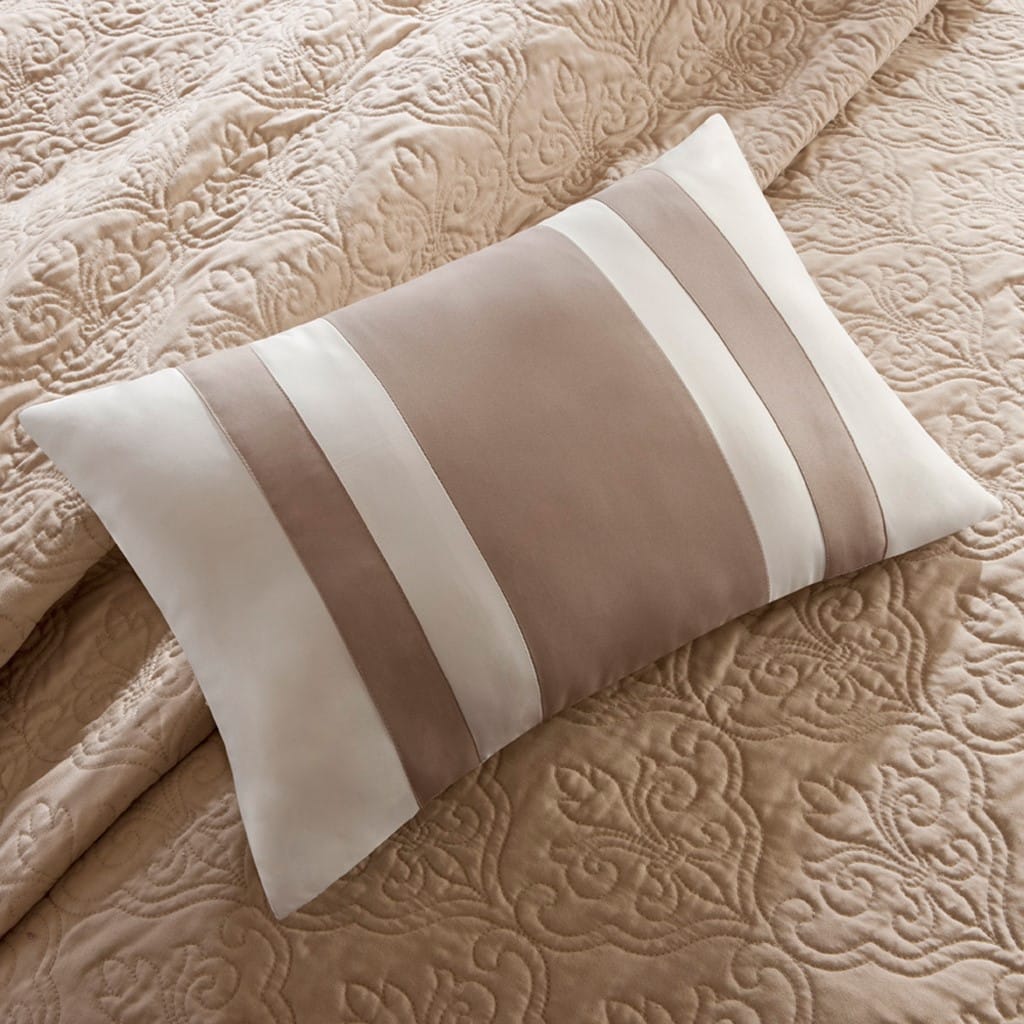 King Size Cotton Quilt Set Beige 7 Piece Reversible