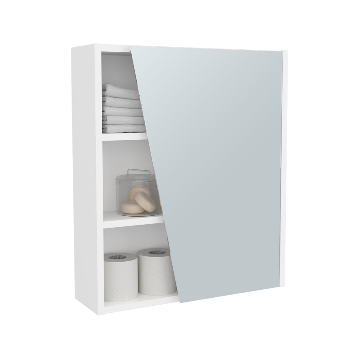 White Freestanding Bathroom Medicine Cabinet with Mirror for Storage