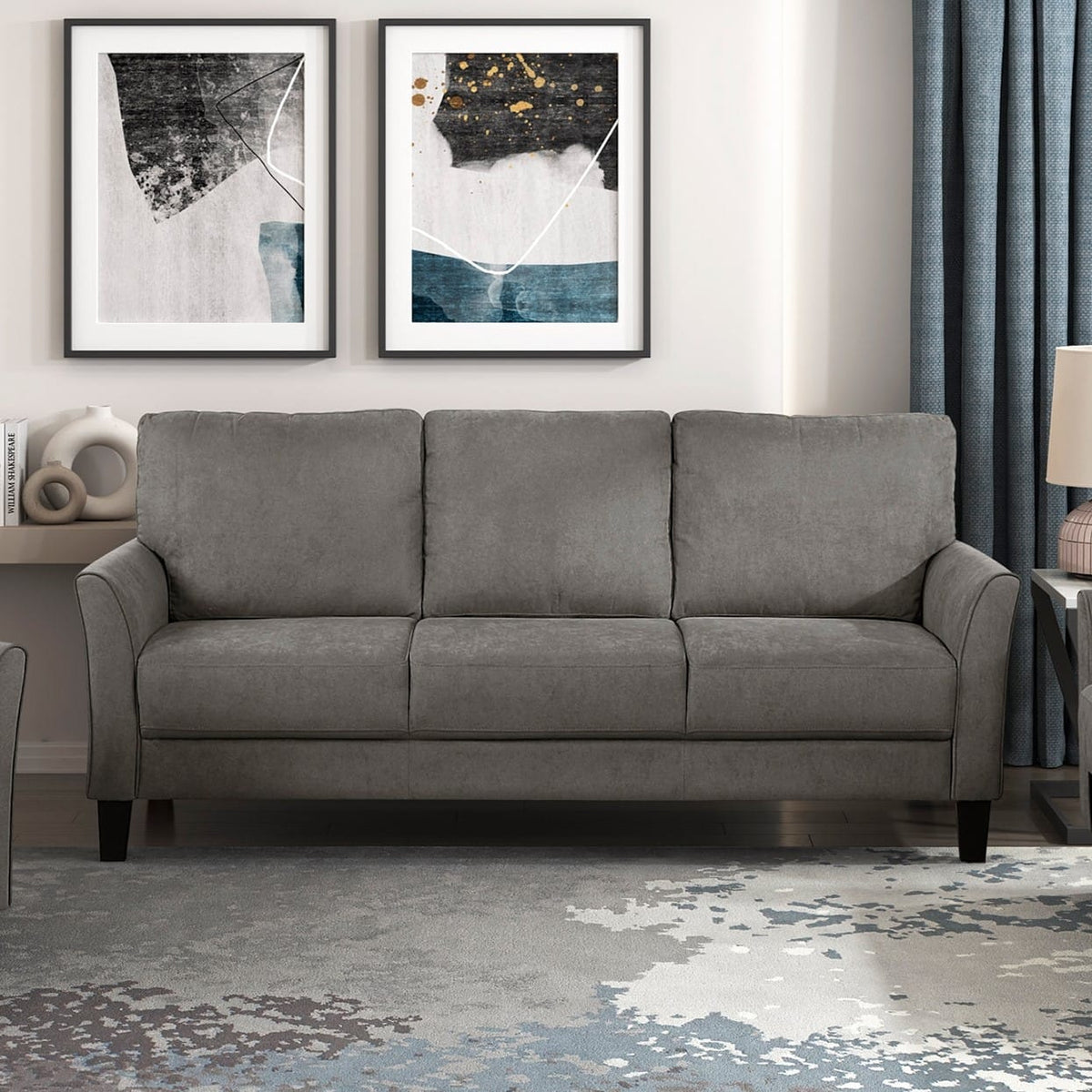 Modern Brown Gray Plywood Sofa with Flared Arms for Living Room