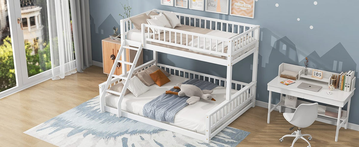Twin XL Bunk Bed Frame White Wood Bunk