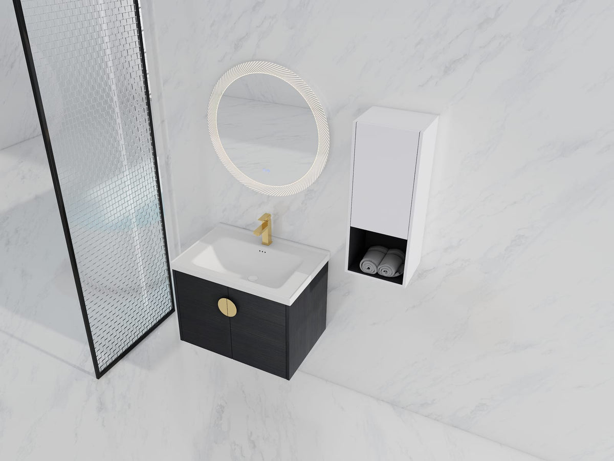 27.8" Wall Mounted Bathroom Vanity with Storage, Black Chestnut
