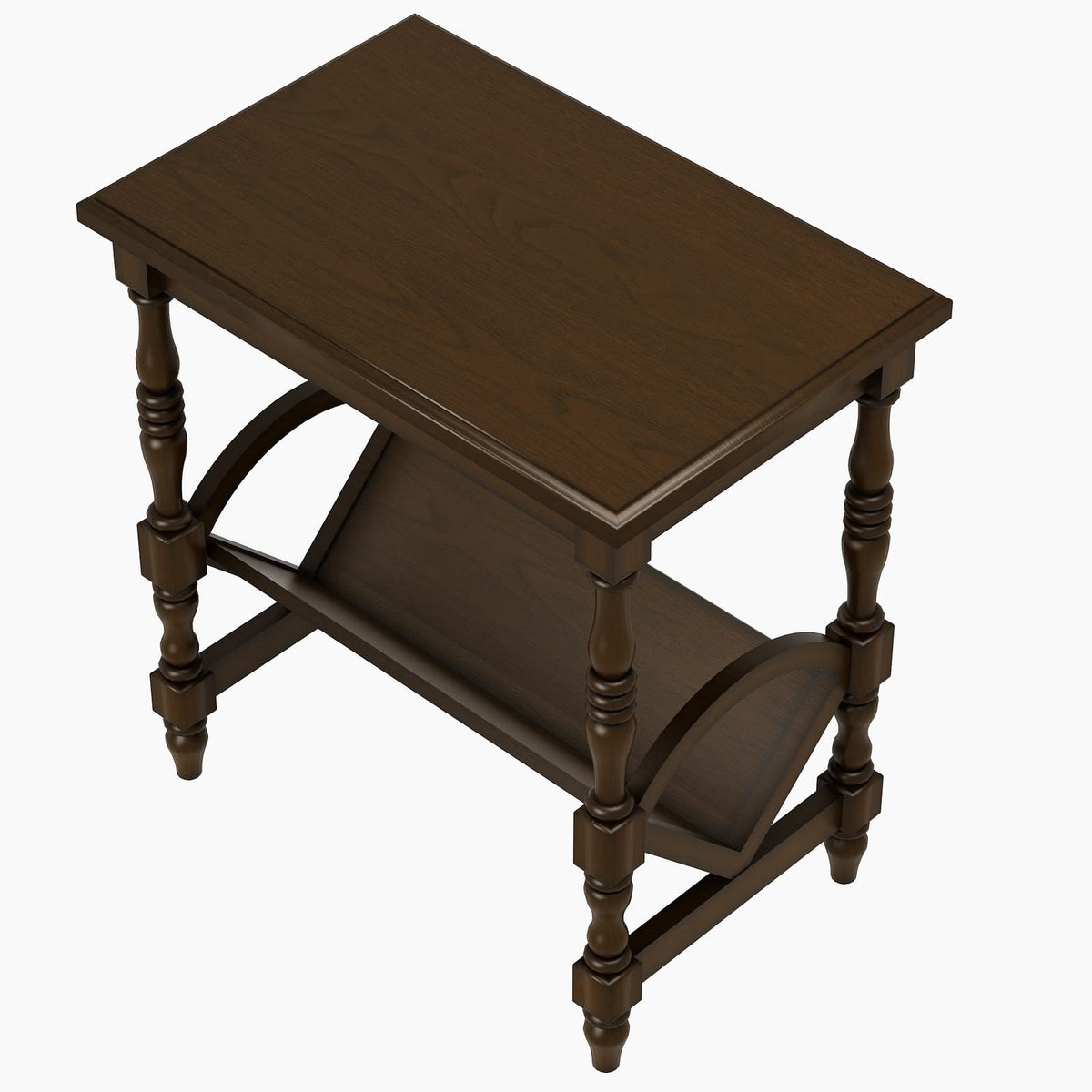 Dark Brown Wooden Side Table with Magazine Rack - Rubberwood Legs