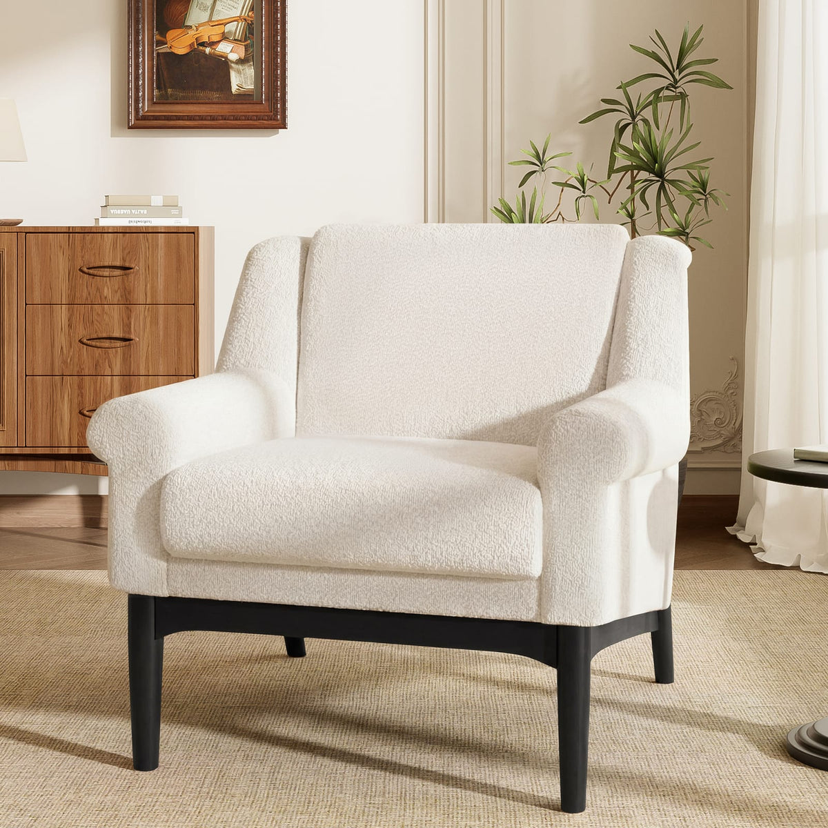 Beige Boucle Accent Chair - 31" Modern Lounge Chair for Living Room