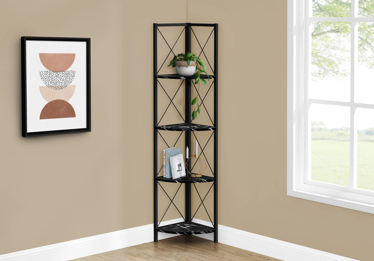 4 Tier Black Metal Corner Bookshelf - 60"h for Living Room