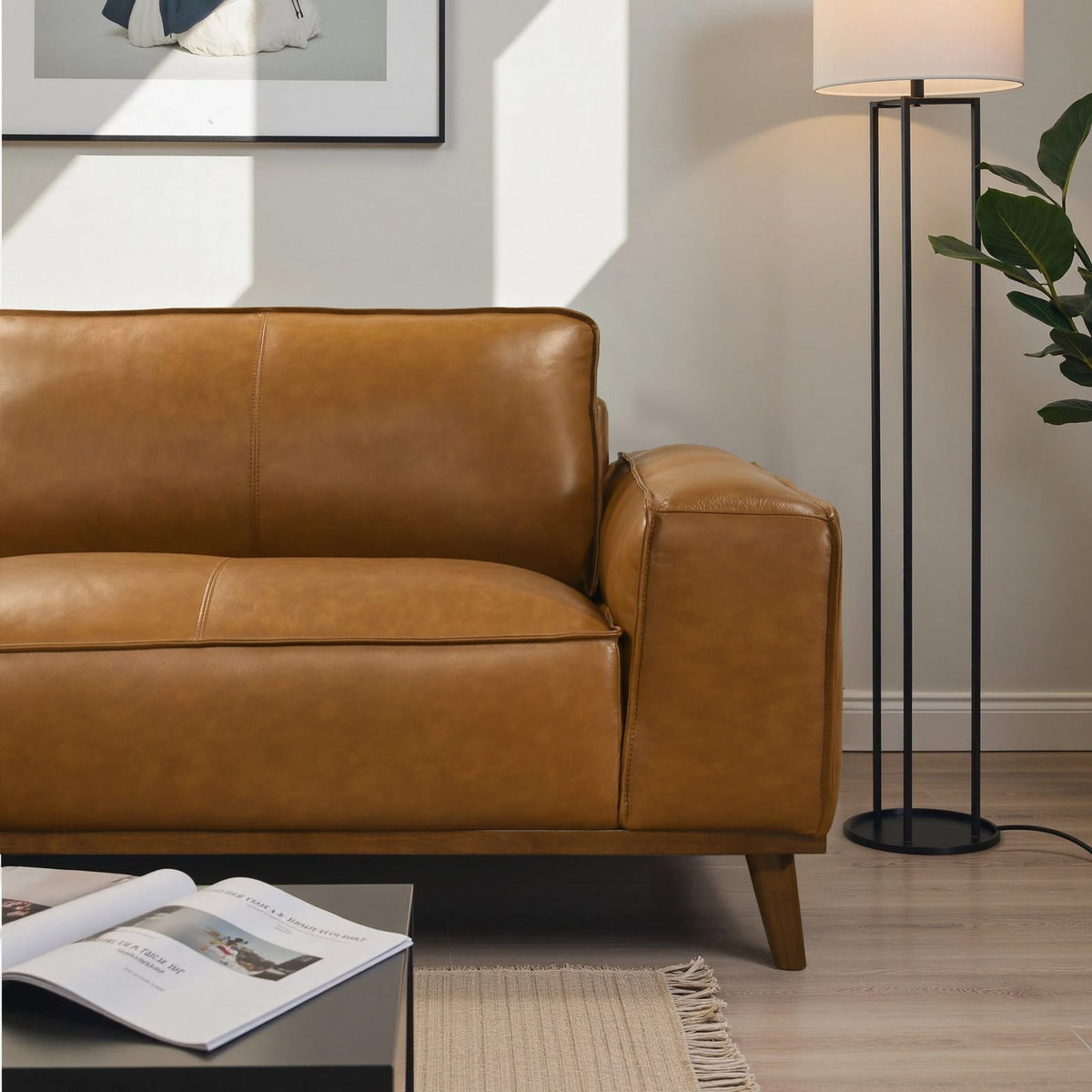 Kerrville Tan Leather Sectional Sofa - 3 Seat Comfort