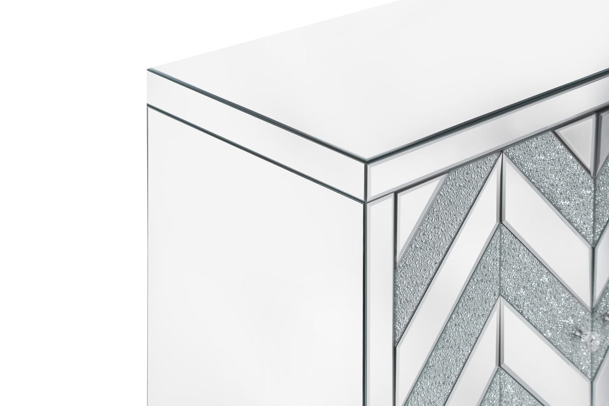 Silver Grey MDF Glass Storage Cabinet with Mirror - Bedroom Storage