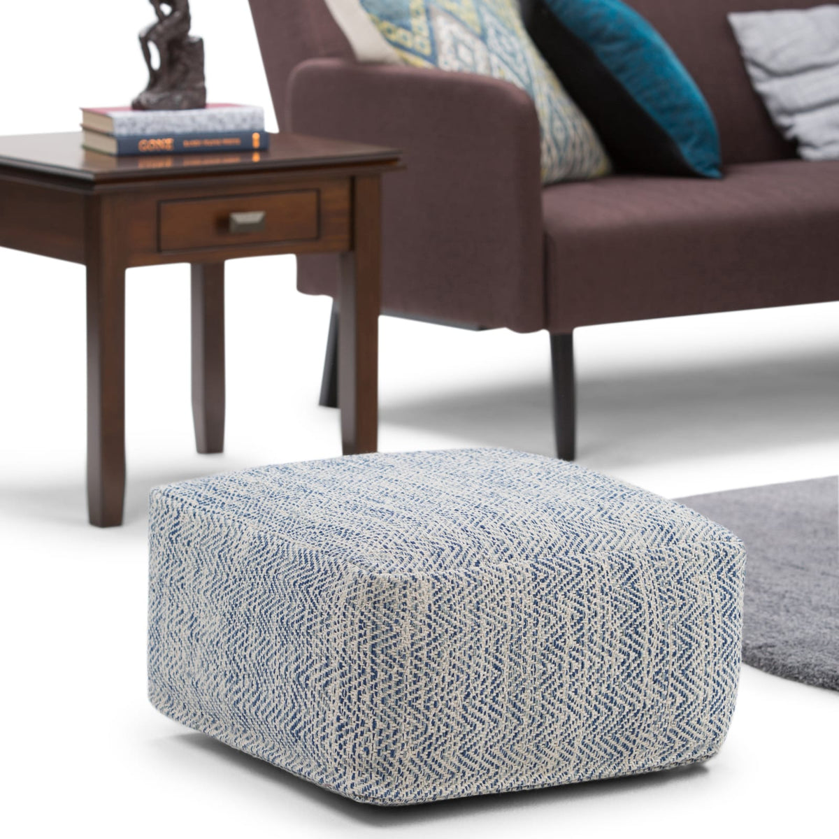 Nate - Square Pouf - Patterned Denim Melange Bean Bag Chair