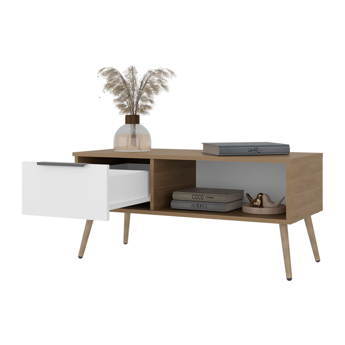 White Natural Coffee Table Rectangular Storage Desk