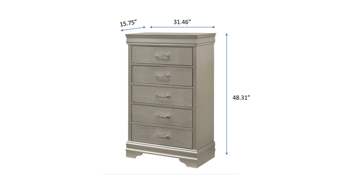 Beige 5-Drawer Tall Chest Bedroom Furniture