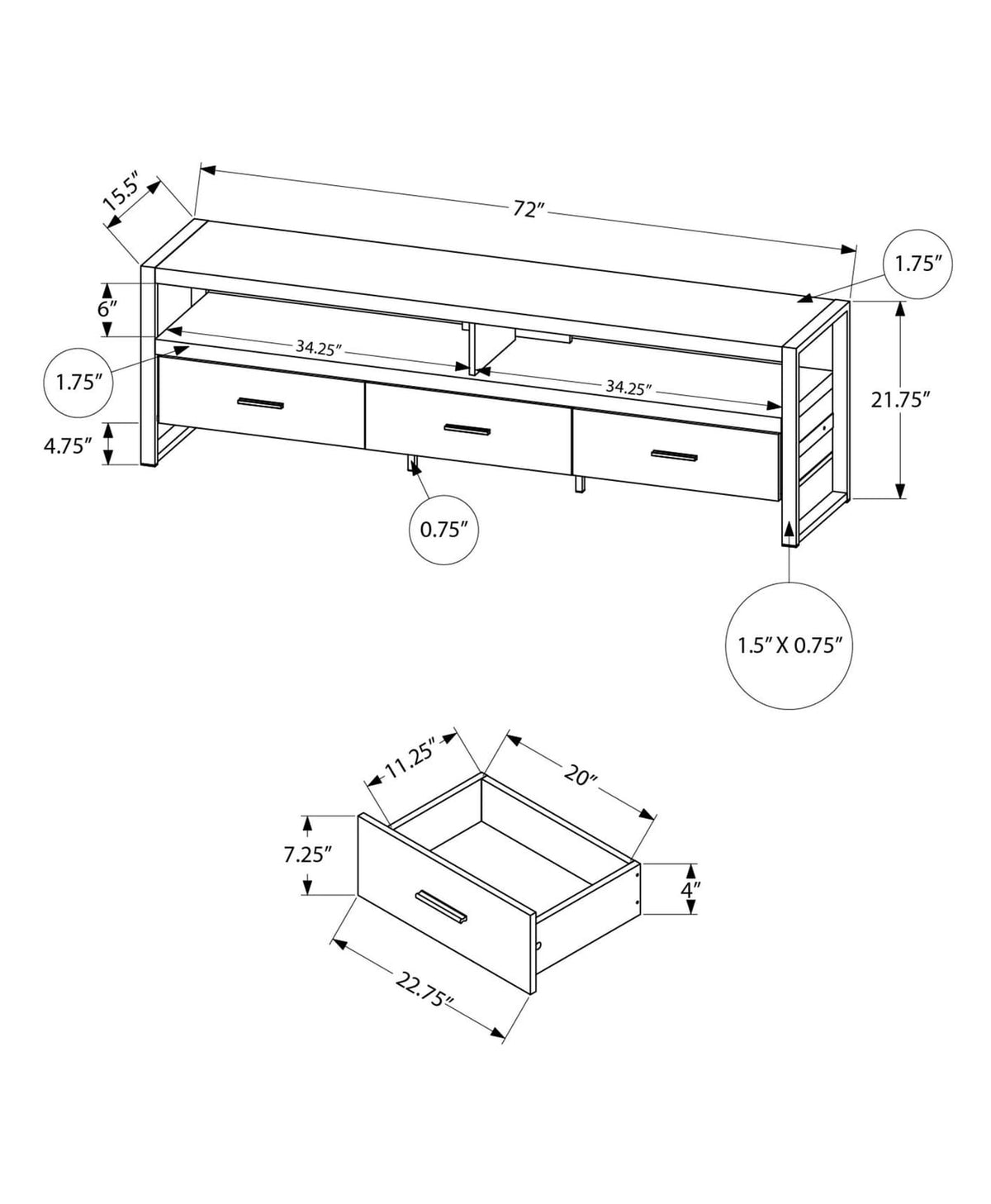 72 Inch TV Stand Console - Mango Wood Look, Black Metal Storage