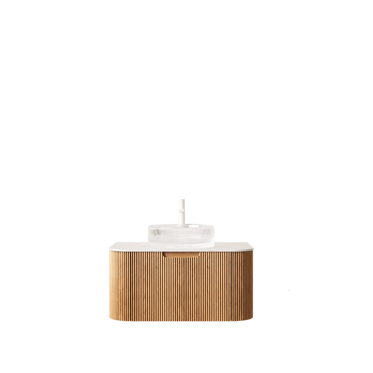 Modern Wall-Mounted Bathroom Vanity with Wood Finish and Glass Basin