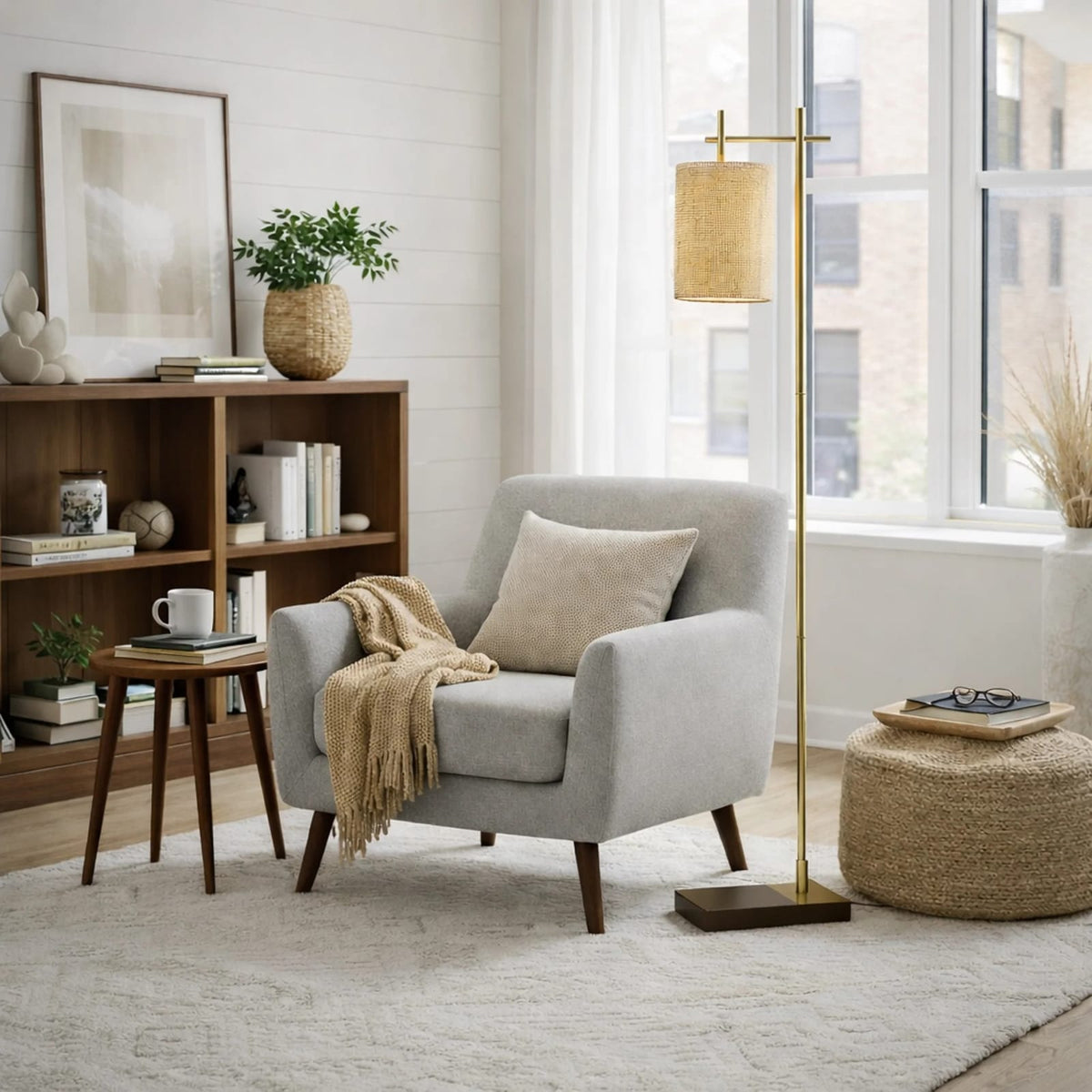 Tall Corner Floor Lamp - Gold Metal Standing Light