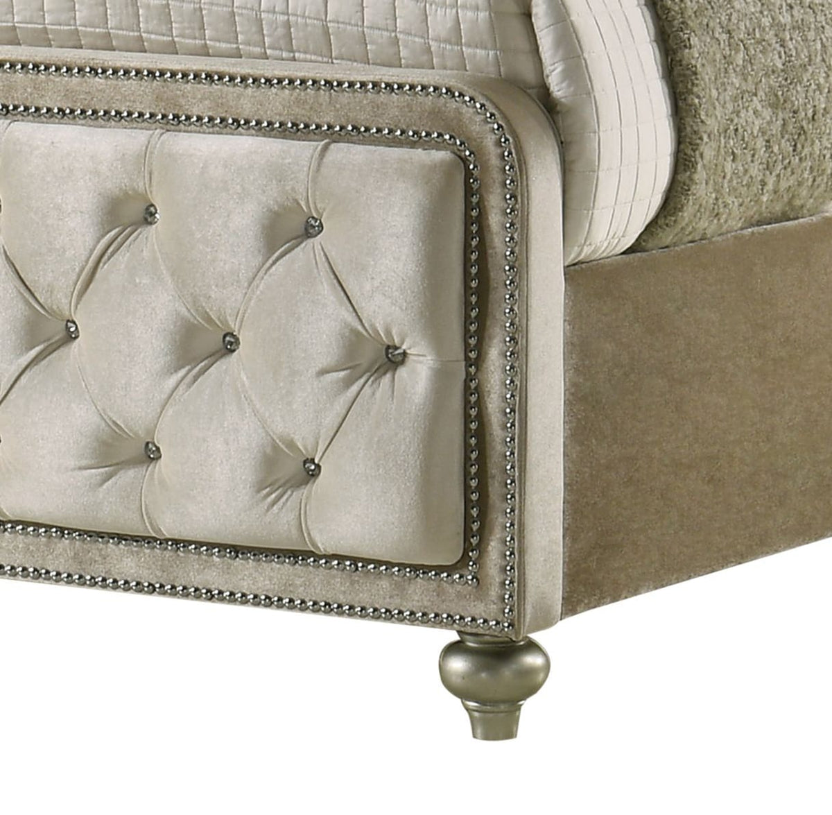 Beige Button Tufted Bed Frame with LED Lighting