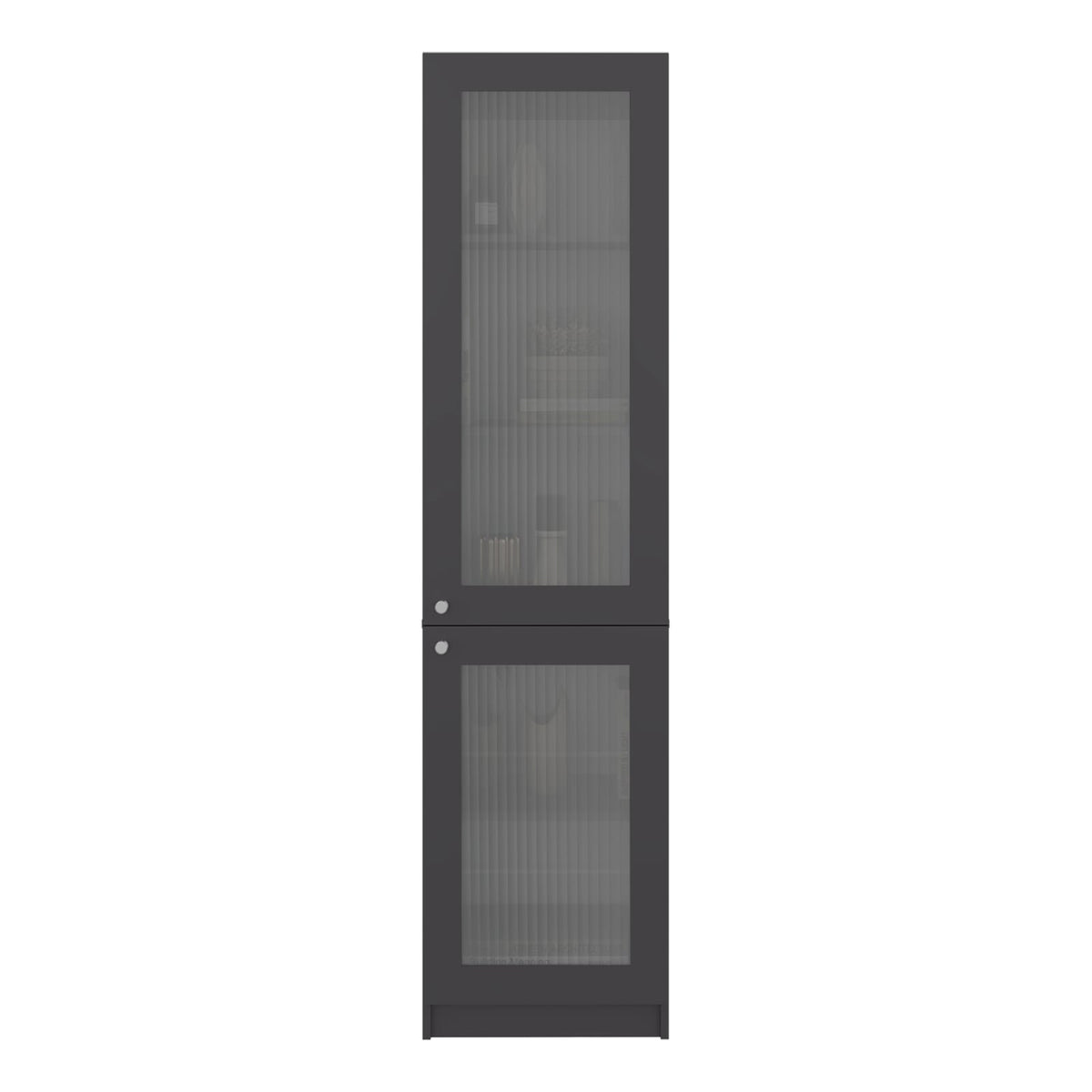 Tall Bookcase 71" H Gray+White Fluted Doors for Home Office