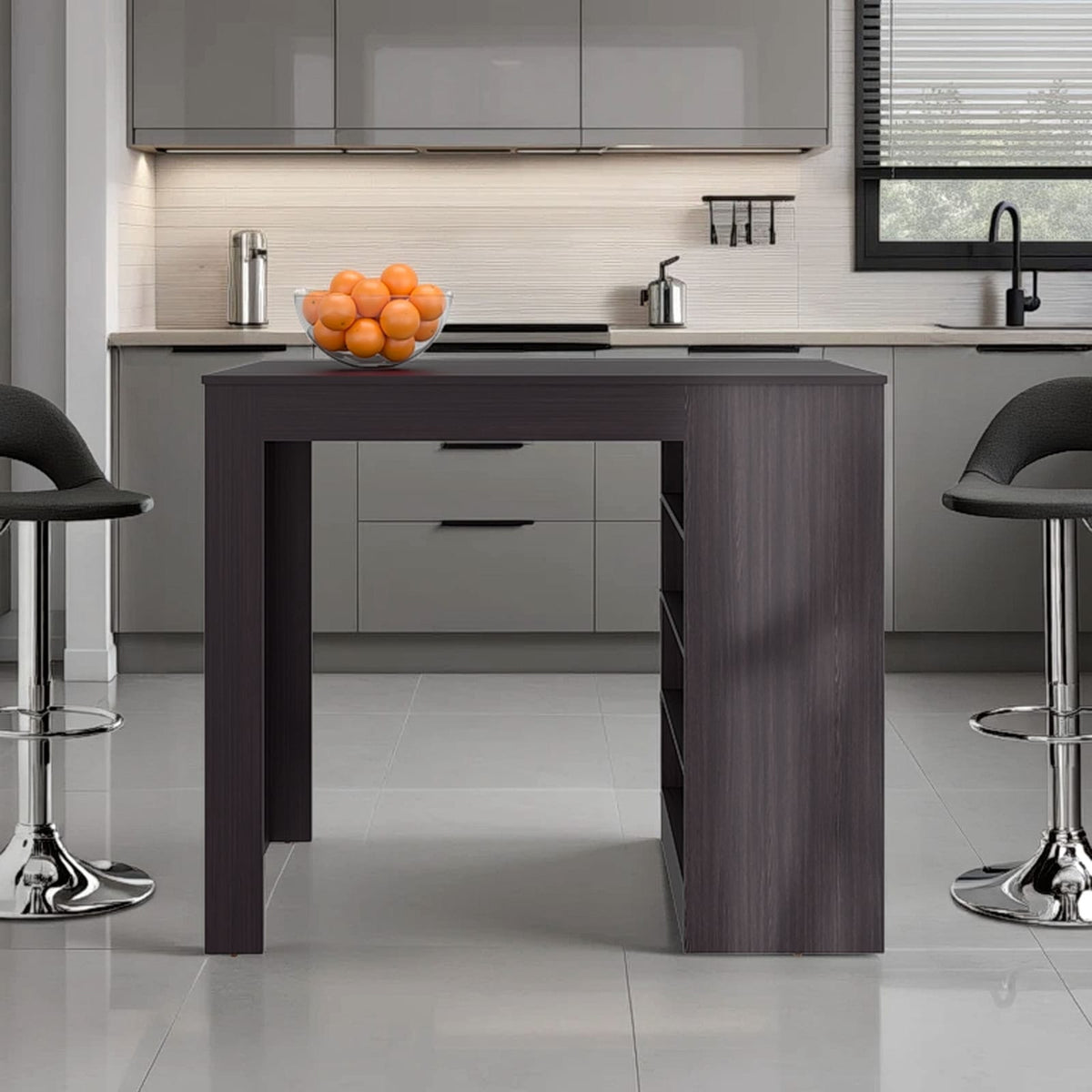 Kitchen Island, 4 Shelves, Black Wengue - Storage & Style