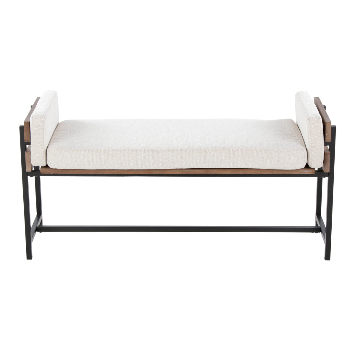 Cream Fabric Bench with Black Metal Frame - 16" x 45.25"