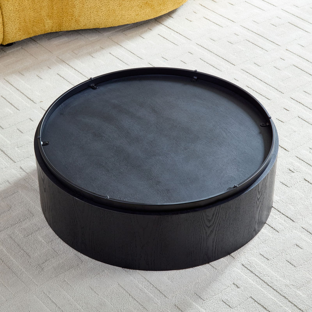 35.43 Inch Round Black Coffee Table - MDF Material for Living Room