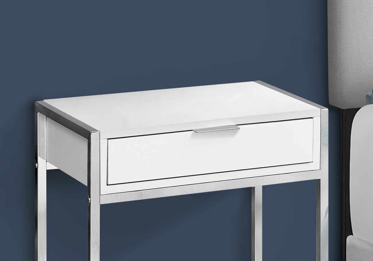 White Particle Board Nightstand Table with Storage Drawer for Living Room