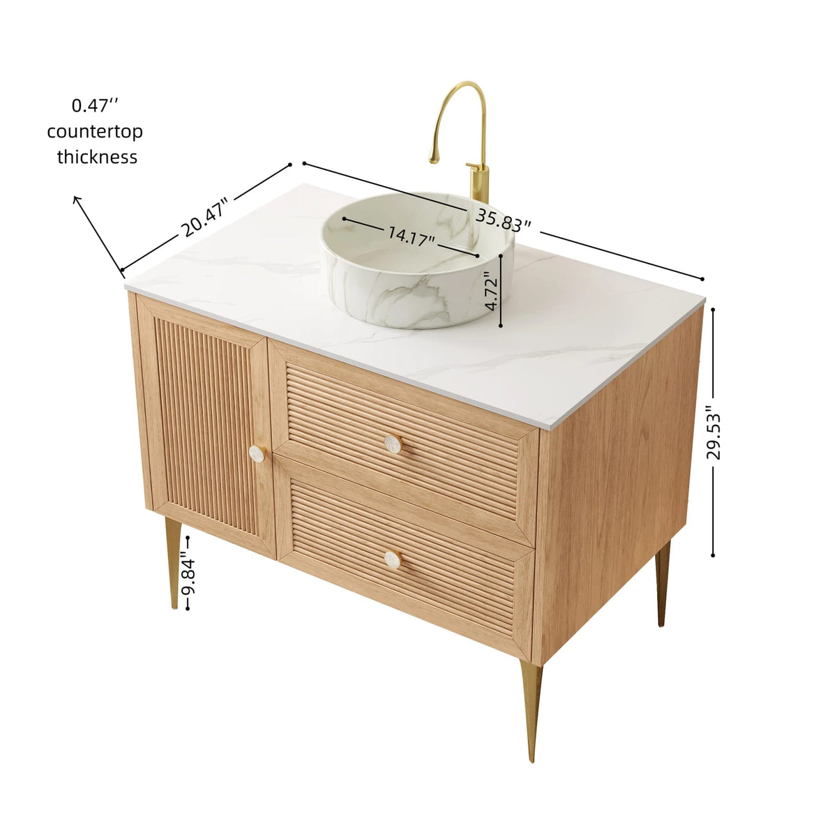 36" White Oak Bathroom Vanity with Storage