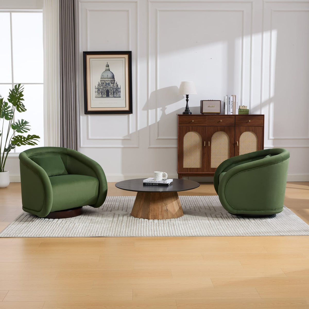 Swivel Accent Chair - Green Velvet, 360 Degree Rotation