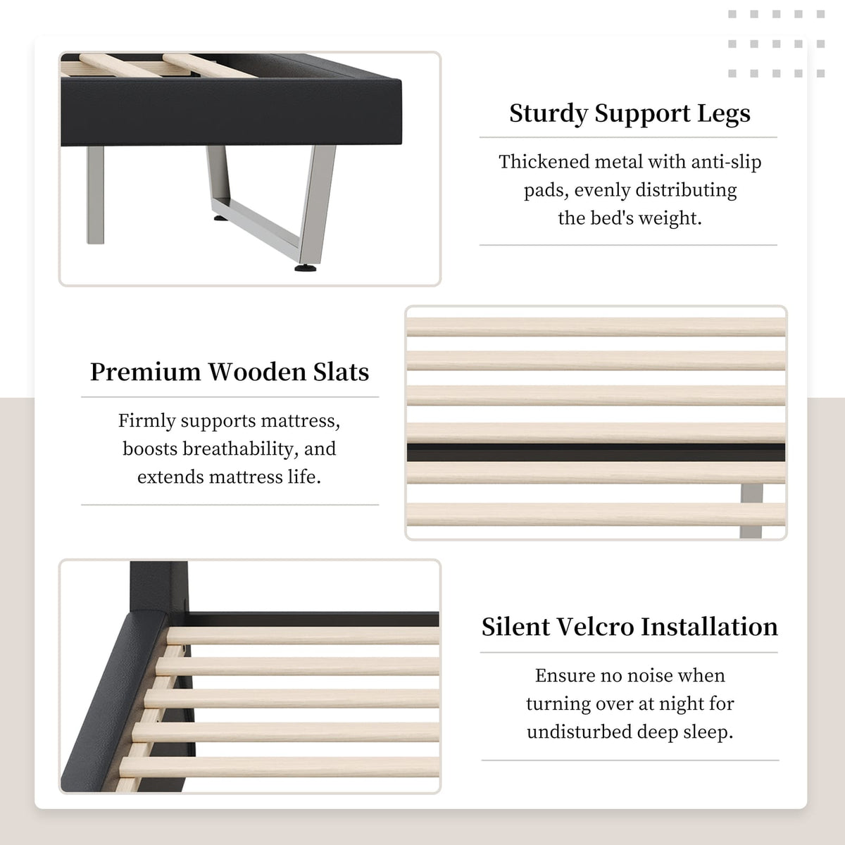 King Size Upholstered Bed Frame - Black PU Leather Platform Bed