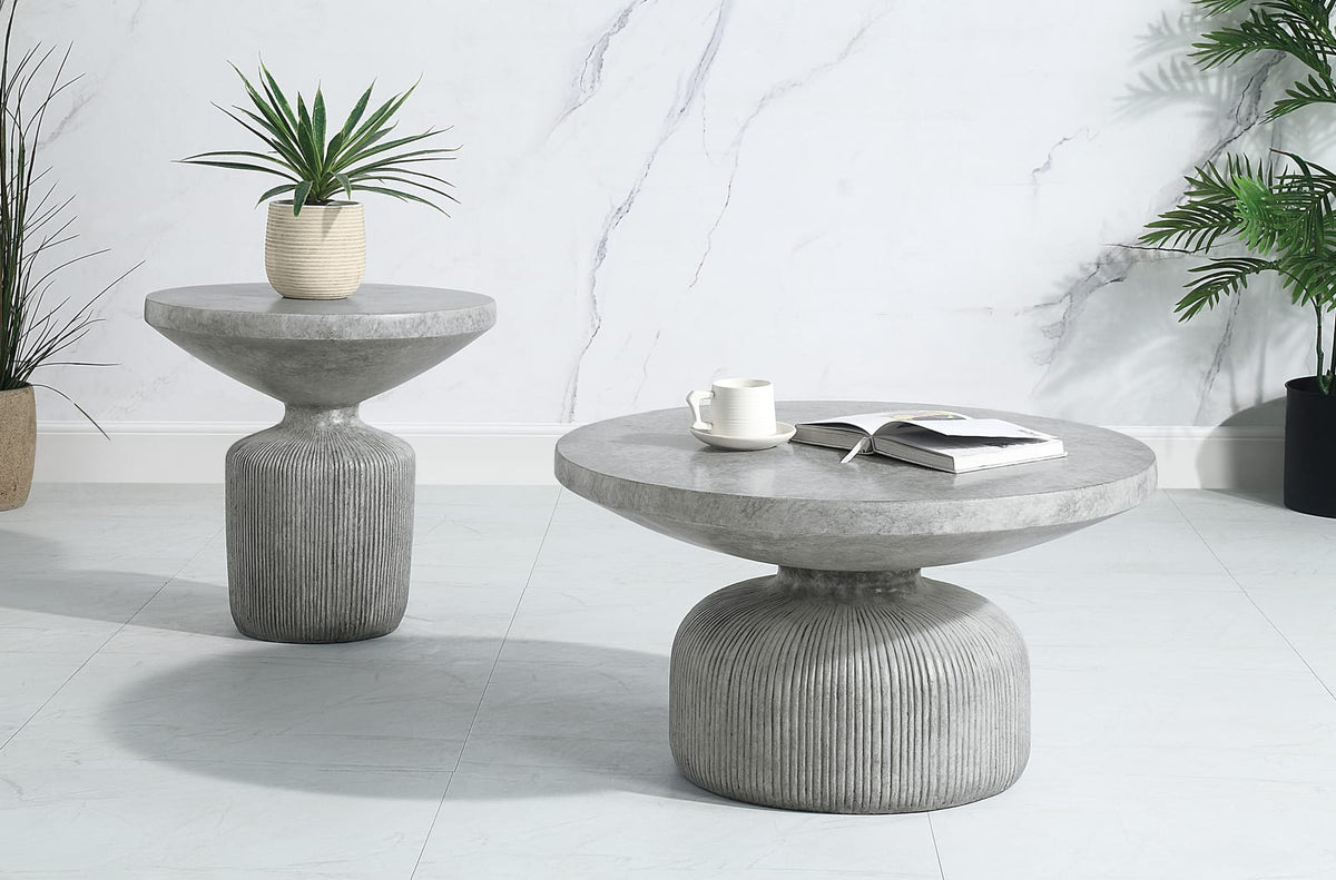 Weathered Grey Coffee Table - Round Top, Pedestal Base