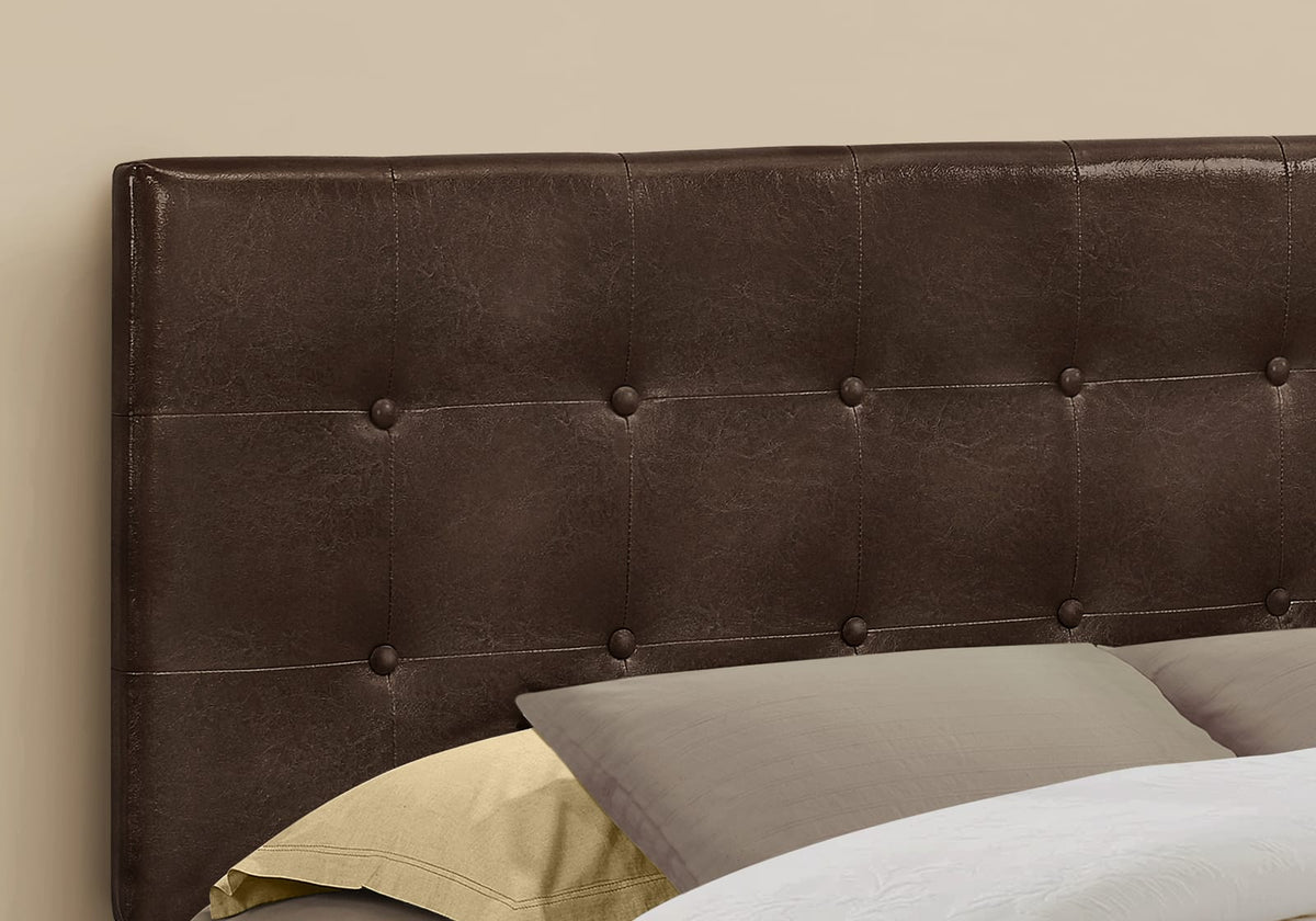 Queen Size Upholstered Brown Leather Look Headboard - Faux Leather