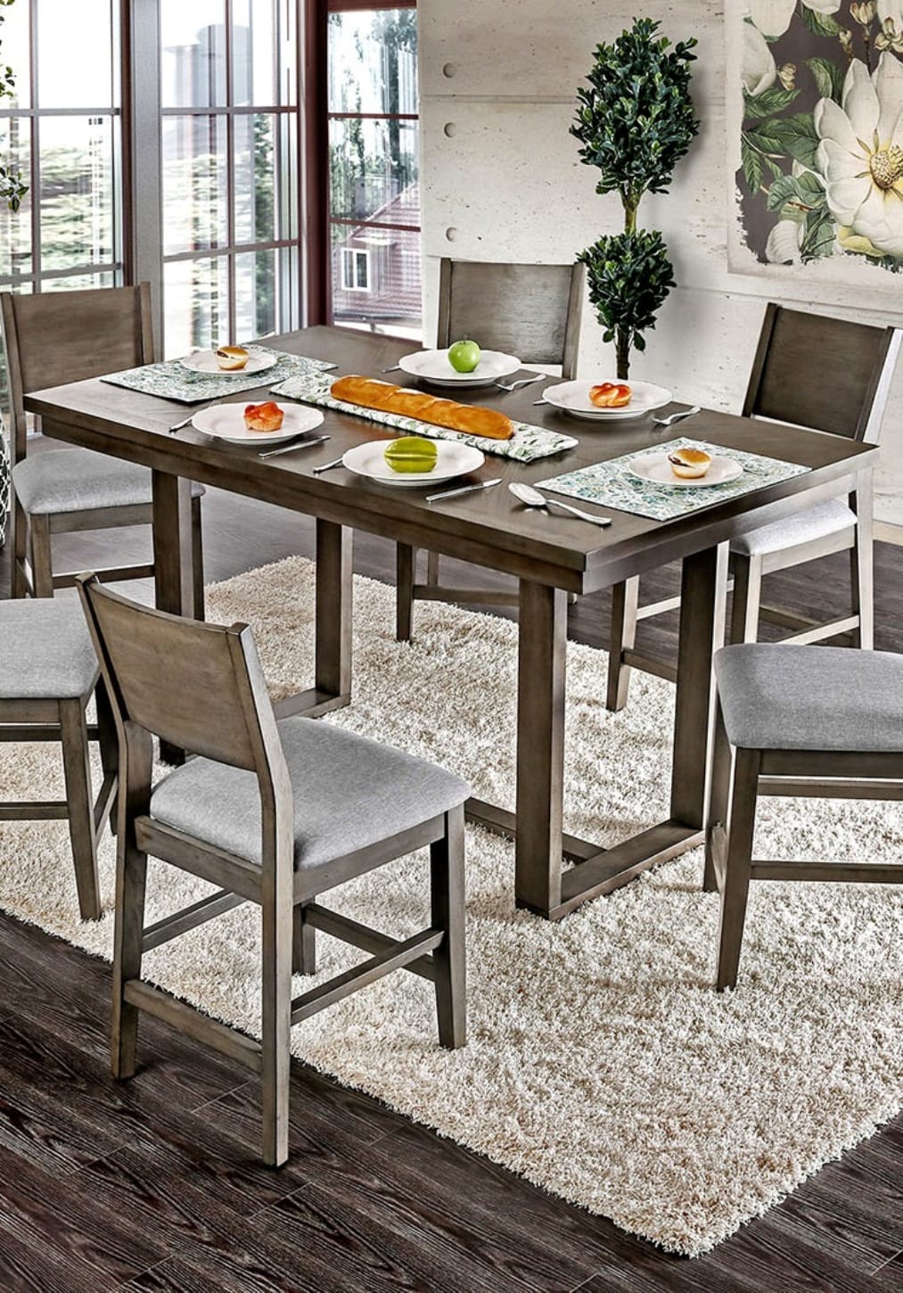 6-Person Gray Dining Table with Chairs - Modern Dining Set