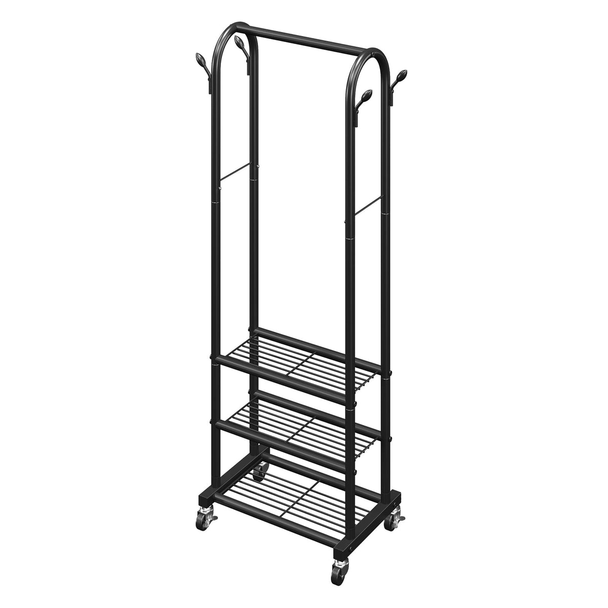 Heavy Duty Rolling Clothes Rack with Hooks for Laundry Room Storage