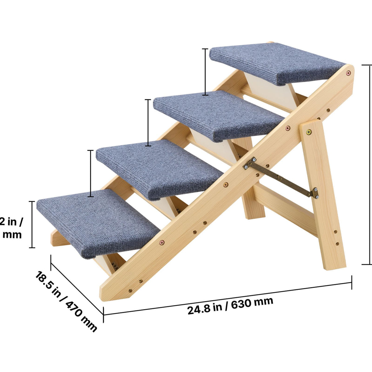 Sturdy Pine Pet Stairs for Dog Beds with Foldable Storage