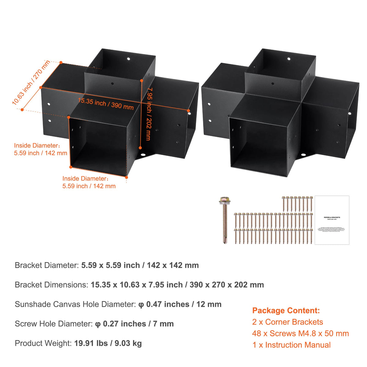Heavy Duty Pergola Brackets 6x6 - Carbon Steel Corner Post Supports