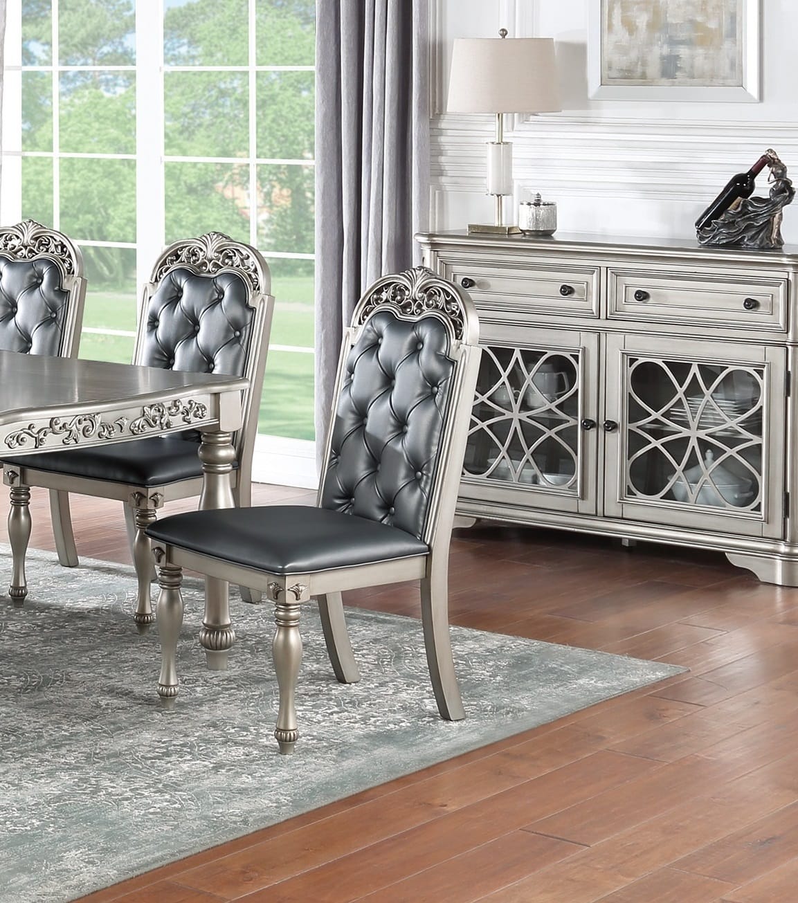 Gray Rectangular Dining Table with 6 Chairs