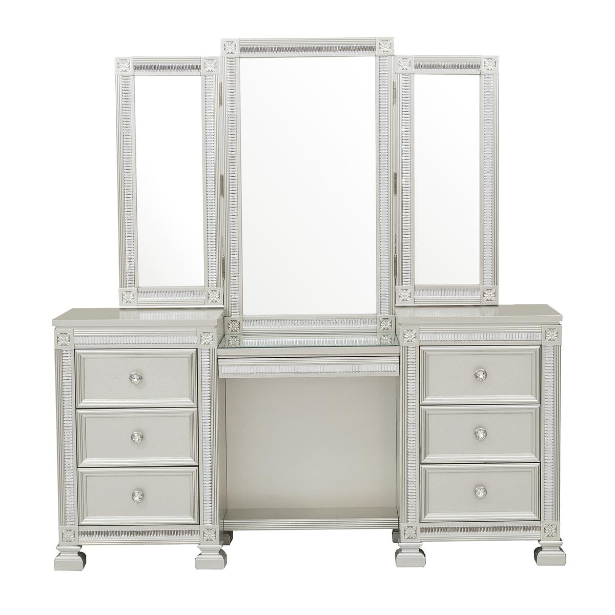 Traditional Creamy White Vanity with 5 Drawers and LED Lighting for Bedroom