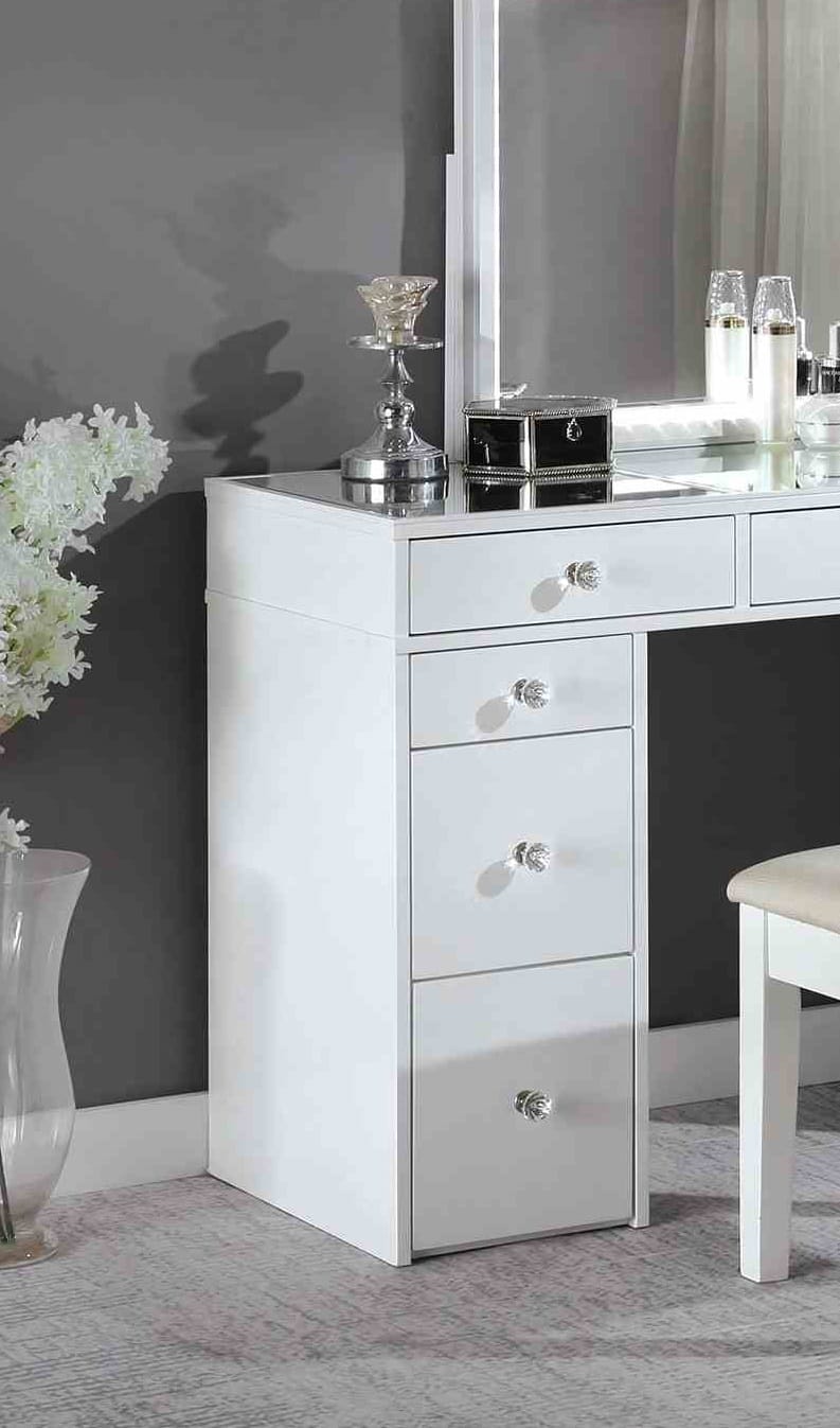 White Fabric Makeup Vanity with 5 Drawers & Stool
