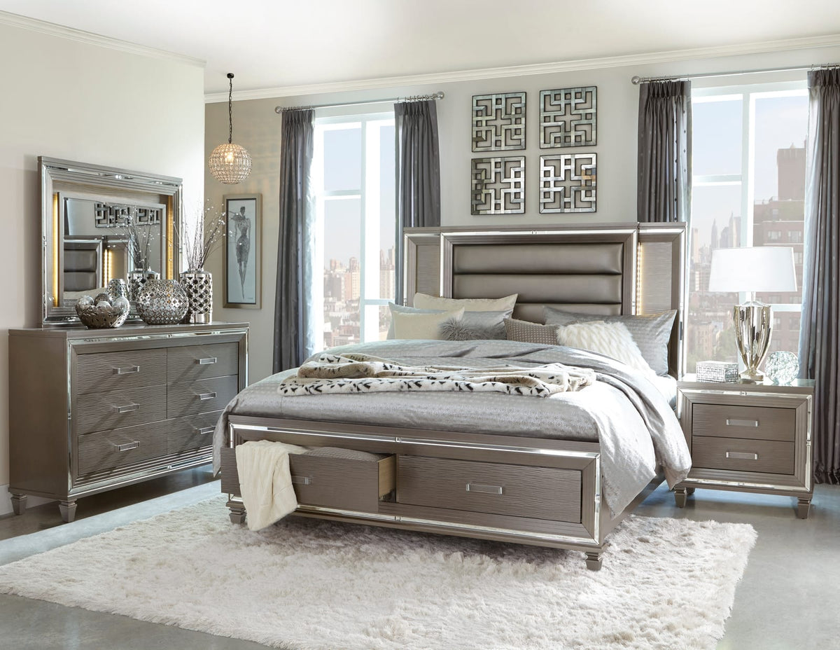 Silver Gray Glam Dresser - 6 Drawers Wood Bedroom Furniture