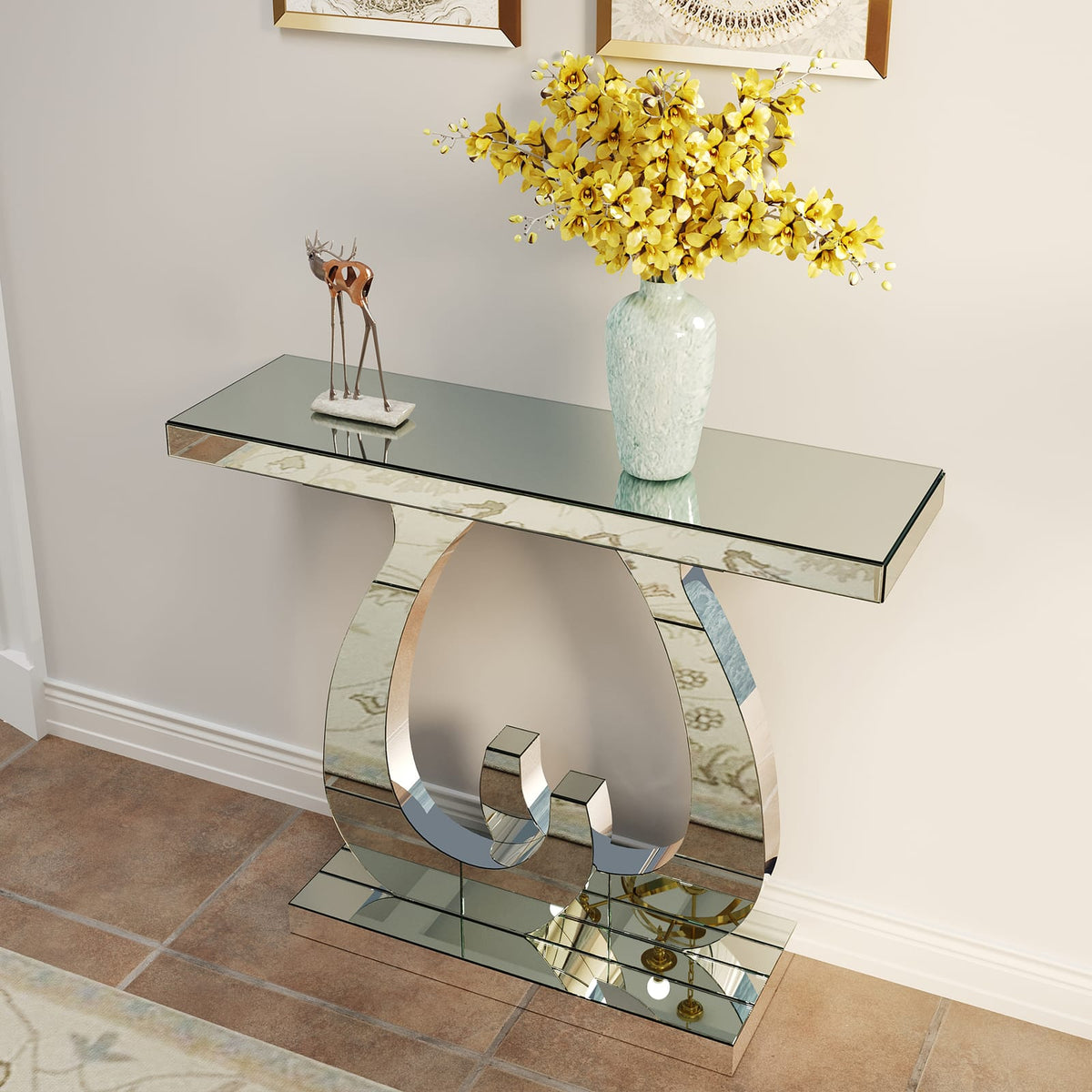 Silver Glass Console Table - Rectangular Modern Side Table