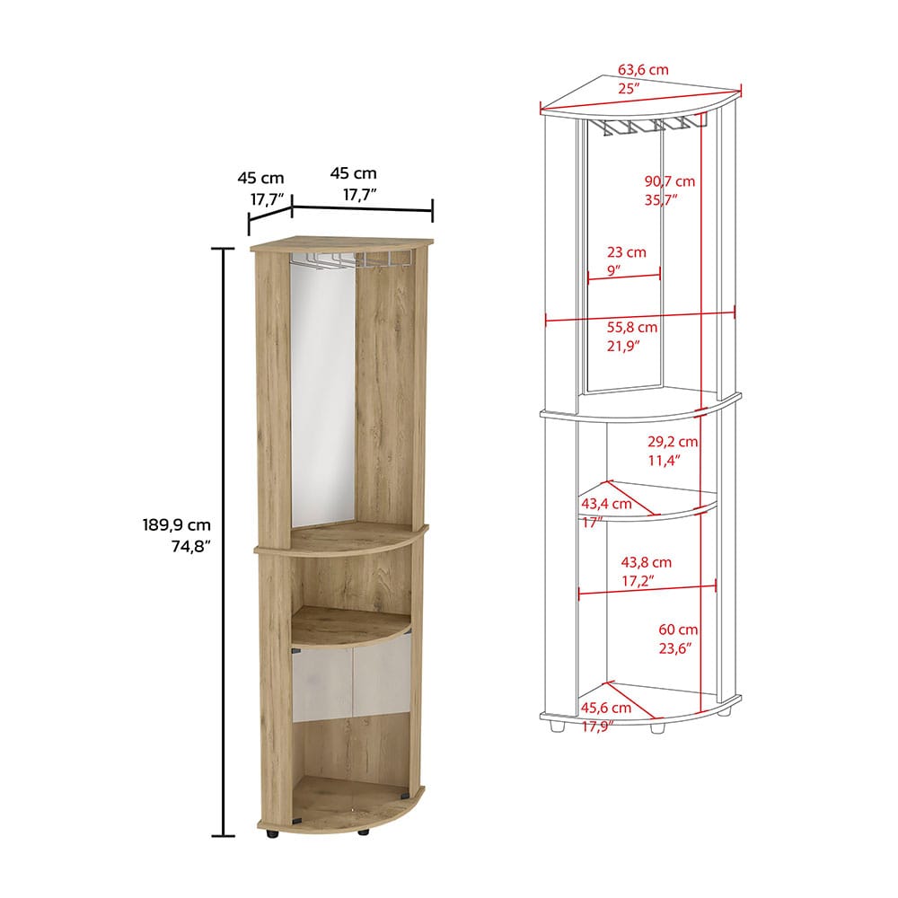 Beige Three Shelf Corner Cabinet - 74.4" Tall for Living Room